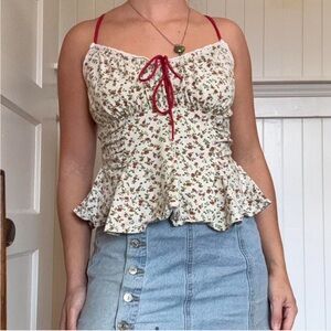 Free People Floral Peplum Milkmaid Top